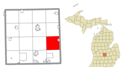 Location within Clinton County (red) and the administered community of Lake Victoria (pink)