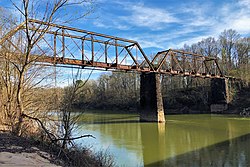 The abandoned two-span Tallapoosa River Railroad Bridge in Milstead was part of the Tallassee and Montgomery Railway.