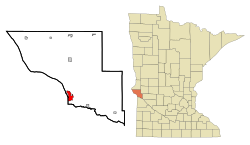 Location of Ortonville within Big Stone County, Minnesota