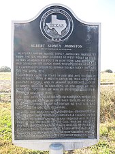 Albert Sidney Johnston historical marker on FM 521 is 200 yards south of the Bonney municipal buildings.