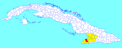 Campechuela municipality (red) within Granma Province (yellow) and Cuba