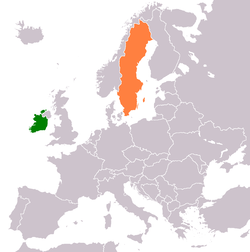 Map indicating locations of Ireland and Sweden