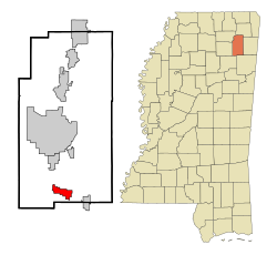 香农在李县及密西西比州的位置（以红色标示）