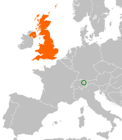 Map indicating locations of Liechtenstein and United Kingdom