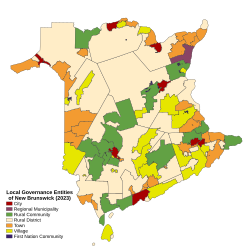 Distribution of New Brunswick's new local governance entities by municipal status type.