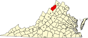 Map of Virginia highlighting Shenandoah County