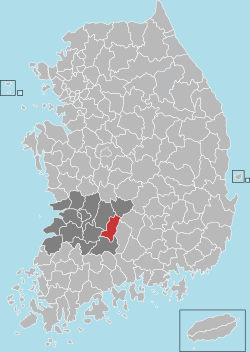 长水郡在韩国及全罗北道的位置