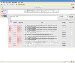 A screenshot of the Octopussy web-interface displaying the alert viewer with present incident alert messages.