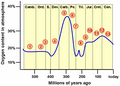 Fluctuations of atmospheric oxygen levels 550 mya until today