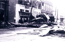 Photograph of debris scattered on a road