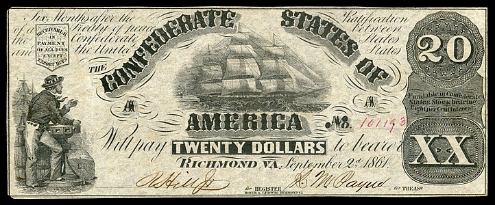 $20 (T18) Sailor, Sailing ship Hoyer & Ludwig (Richmond, VA) (2,366,486 issued)