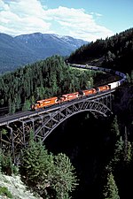 A Canadian Pacific Railway freight eastbound over the Stoney Creek Bridge