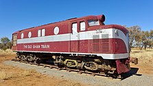 NSU53: sealed body shell on bogies near the entrance to the Old Ghan Heritage Railway and Museum, Alice Springs, 2015