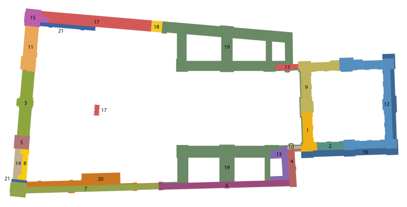 卢浮宫和杜乐丽宫按施工阶段划分的平面图