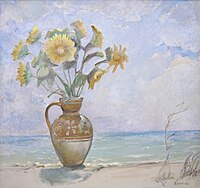 "Sunflowers on the beach" - oil on canvas