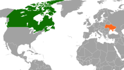 Map indicating locations of Canada and Ukraine