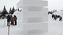 Snow sculpture at Festival du Voyageur, with the Fort Gibraltar in the background.