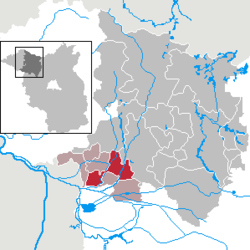 多瑟河畔诺伊施塔特在东普里格尼茨-鲁平县的位置