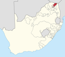 文达在南非的位置（红色）