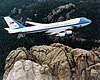 Air Force photograph of Air Force One flying over Mount Rushmore.