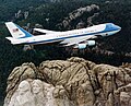 Image 7Air Force One, a Boeing VC-25, flying over Mount Rushmore. Boeing is a major aerospace and defense corporation, originally founded by William E. Boeing in Seattle, Washington.