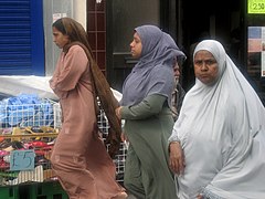 Bangladeshi women at Whitechapel, London. United Kingdom is home to one of the largest Bangladeshi communities outside Bangladesh and the largest outside Asia.