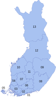 A map of Finalnd's 13 electoral constituencies