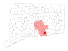 Essex's location within Middlesex County and Connecticut