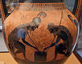 Achilles and Ajax playing a board game. Eight-pointed sun symbols are depicted on their cloaks. Amphora by Exekias, 6th century BC, Vatican Museum.