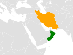 Map indicating locations of Oman and Iran