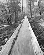 Water flowing down a V-flume near Sugar Pine, California.