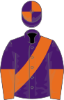 Purple, orange sash, halved sleeves, quartered cap