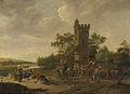 Jan Steen, River landscape with figures and a wagon in front of a tower, third quarter 17th century - NK 2655[8]