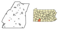 Location of Casselman in Somerset County, Pennsylvania.
