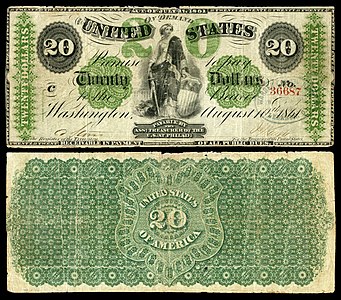 $20 Demand Note, with a vignette depicting Liberty