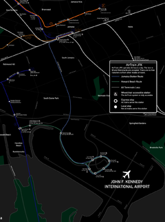 A map of the AirTrain JFK people mover system in the New York City borough of Queens