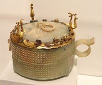 Western Han covered jade cup with gilt bronze fitting, Sackler Museum
