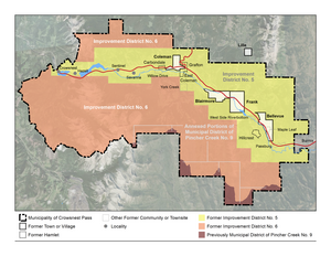 Former municipalities and unincorporated communities of the Crowsnest Pass area