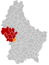 索伊尔在卢森堡地图上的位置，索伊尔为橙色，雷当日县为深红色