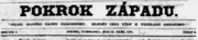 The masthead for the Czech-language Omaha, Nebraska newspaper, "Pokrok Západu".