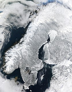 Scandinavian Peninsula in winter