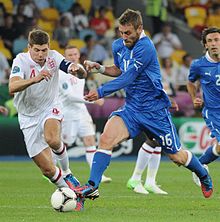 Gerrard in a all white England kit playing against Italy. Who are in all blue