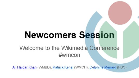 Introduction presentation for newcomers to the Wikimedia movement (PDF). Official session notes are here.