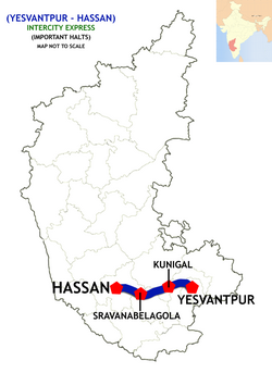 (Hassan - Yesvantpur) Intercity Express route map