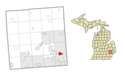 克劳森在奥克兰县及密歇根州的位置（以红色标示）