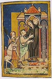 St. Boisil greets St. Cuthbert at Melrose Abbey.