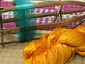Dyed silk yarns for sari.