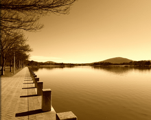 Lake Tuggeranongong in Sepia.