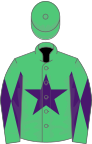 Emerald green, purple star, diabolo on sleeves, emerald green cap