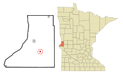 杜蒙特在特拉弗斯县及明尼苏达州的位置（以红色标示）